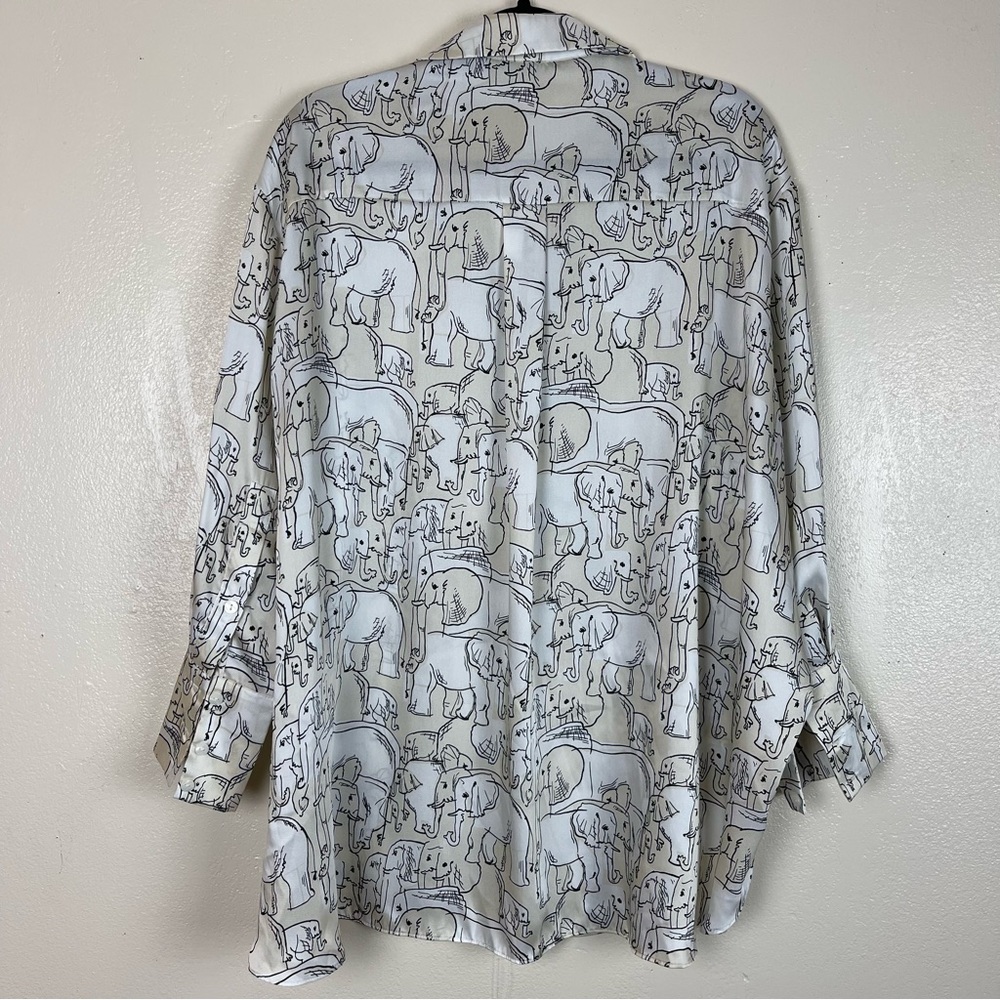 Zara Black, Gray and Cream Graphic Oversized Elephant Print Blouse - Picture 2 of 8